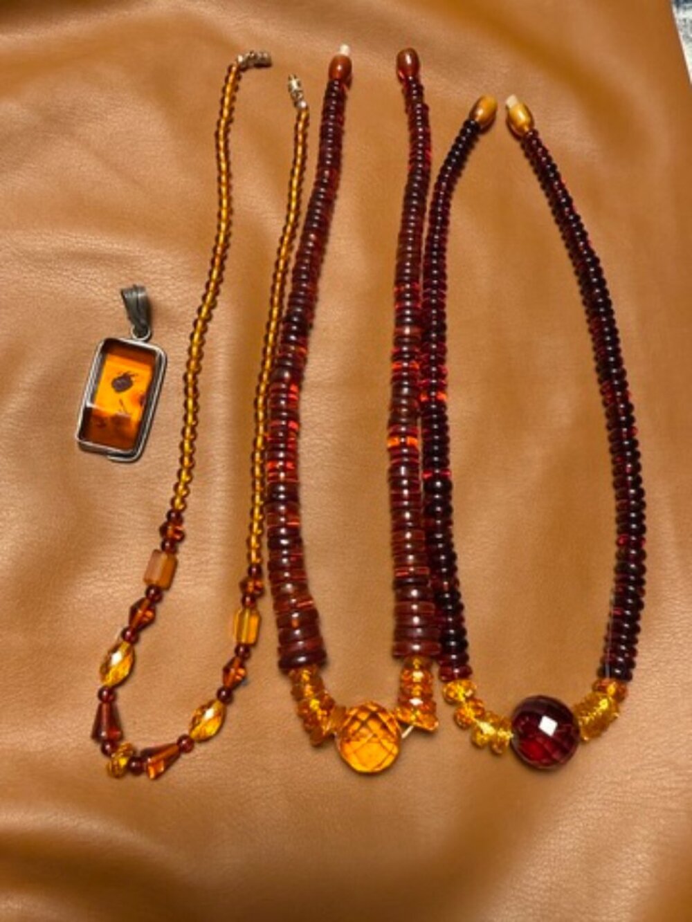 Metropolitan Museum of Art Genuine Amber Necklace Lot Vintage Honey Cognac Jewel